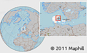 Gray Location Map of Randers, highlighted country, highlighted parent region, within the entire country, hill shading