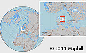 Gray Location Map of Randers, highlighted parent region, hill shading