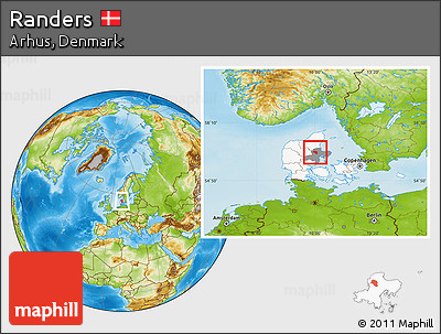 Physical Location Map of Randers, highlighted country, highlighted parent region