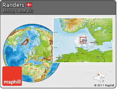 Physical Location Map of Randers, highlighted country, highlighted parent region