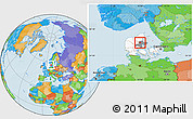 Political Location Map of Randers, highlighted country, highlighted parent region