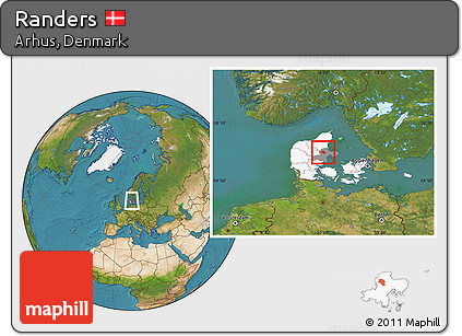 Satellite Location Map of Randers, highlighted country, highlighted parent region