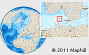 Shaded Relief Location Map of Randers, highlighted country, within the entire country