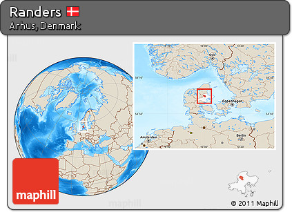 Shaded Relief Location Map of Randers, highlighted parent region