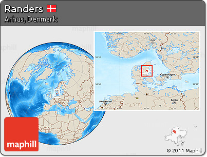 Shaded Relief Location Map of Randers, highlighted parent region