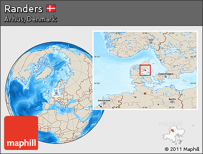 Shaded Relief Location Map of Randers, highlighted parent region