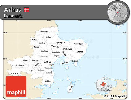 Classic Style Simple Map of Arhus, single color outside