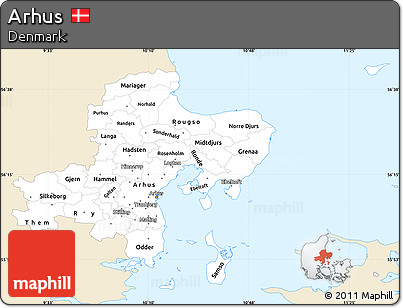 Classic Style Simple Map of Arhus, single color outside