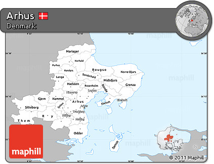 Gray Simple Map of Arhus, single color outside