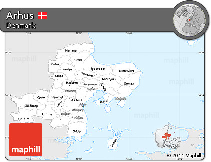 Silver Style Simple Map of Arhus, single color outside
