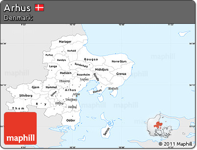 Silver Style Simple Map of Arhus, single color outside