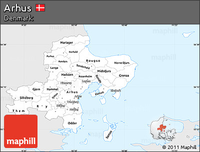 Silver Style Simple Map of Arhus, single color outside