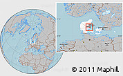 Gray Location Map of Skanderborg, highlighted country, highlighted parent region, hill shading
