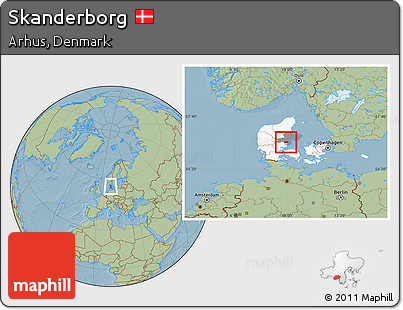 Savanna Style Location Map of Skanderborg, highlighted country, highlighted parent region, hill shading