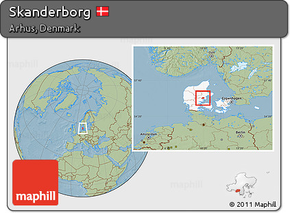 Savanna Style Location Map of Skanderborg, highlighted country, hill shading
