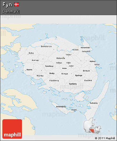 Classic Style 3D Map of Fyn, single color outside