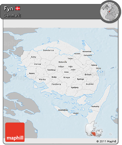 Gray 3D Map of Fyn, single color outside