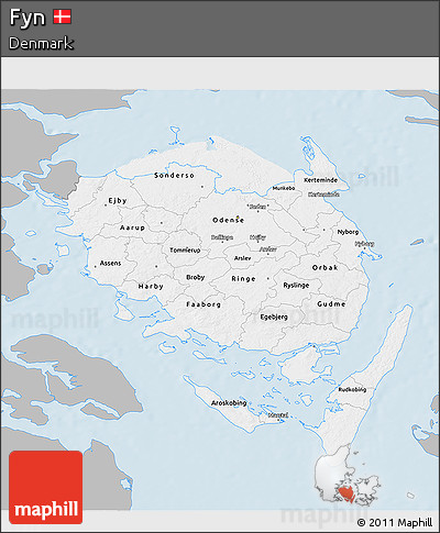 Gray 3D Map of Fyn, single color outside