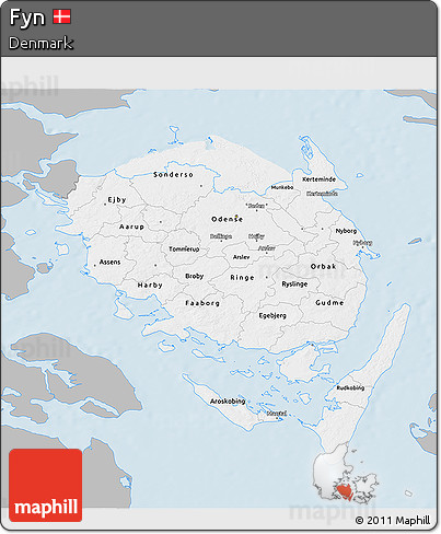 Gray 3D Map of Fyn, single color outside