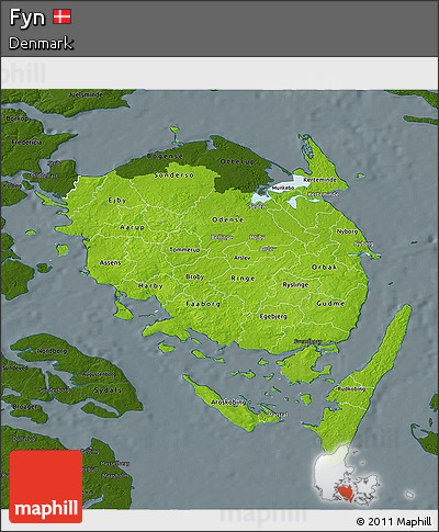 Physical 3D Map of Fyn, darken