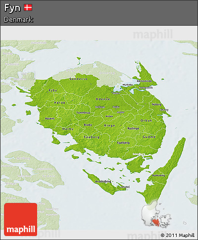Physical 3D Map of Fyn, lighten
