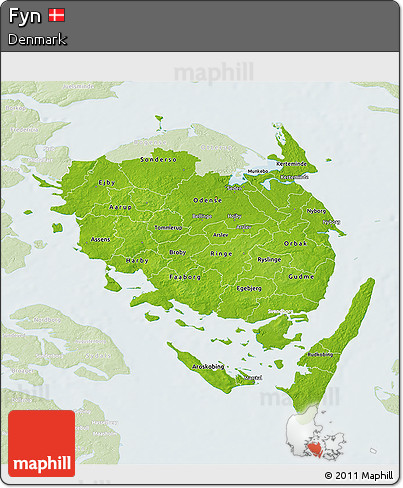 Physical 3D Map of Fyn, lighten
