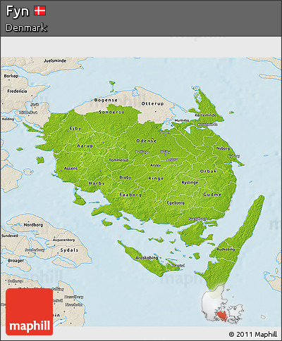 Physical 3D Map of Fyn, shaded relief outside