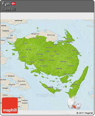 Physical 3D Map of Fyn, shaded relief outside