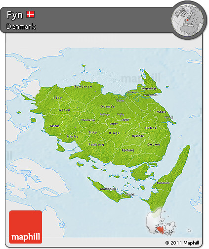 Physical 3D Map of Fyn, single color outside