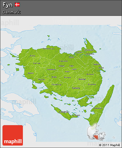 Physical 3D Map of Fyn, single color outside