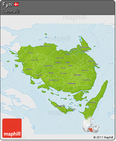 Physical 3D Map of Fyn, single color outside