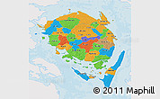 Political 3D Map of Fyn, single color outside