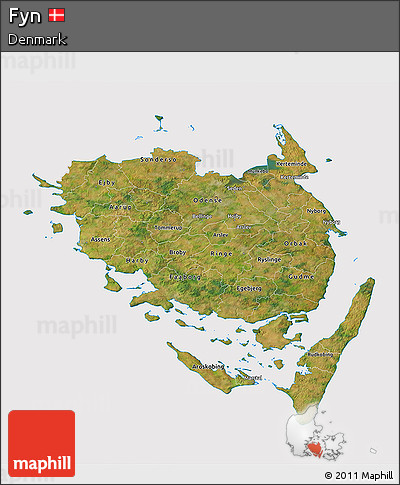 Satellite 3D Map of Fyn, cropped outside