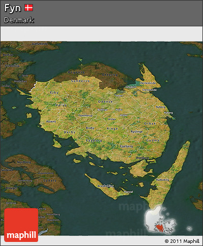 Satellite 3D Map of Fyn, darken