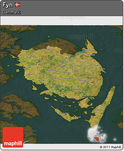 Satellite 3D Map of Fyn, darken