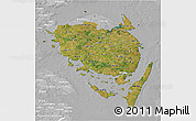Satellite 3D Map of Fyn, lighten, desaturated