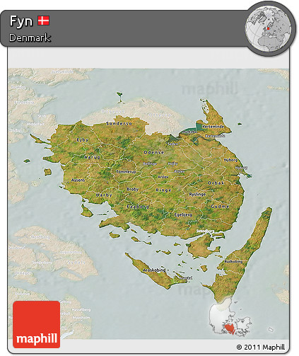 Satellite 3D Map of Fyn, lighten