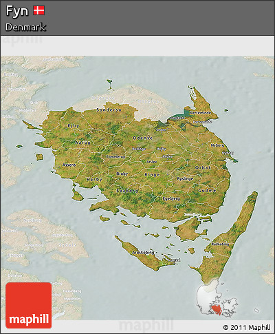 Satellite 3D Map of Fyn, lighten