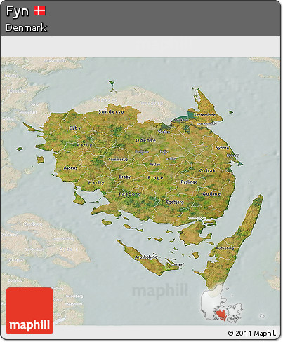 Satellite 3D Map of Fyn, lighten