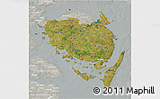 Satellite 3D Map of Fyn, lighten, semi-desaturated