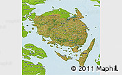 Satellite 3D Map of Fyn, physical outside