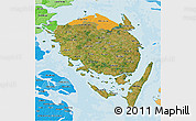 Satellite 3D Map of Fyn, political shades outside