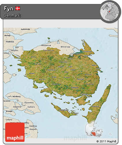 Satellite 3D Map of Fyn, shaded relief outside