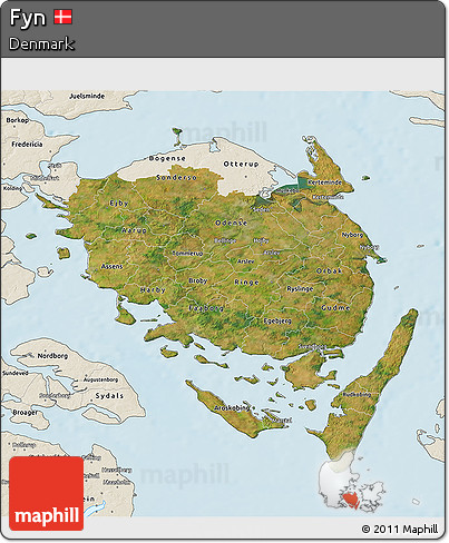 Satellite 3D Map of Fyn, shaded relief outside