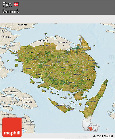 Satellite 3D Map of Fyn, shaded relief outside