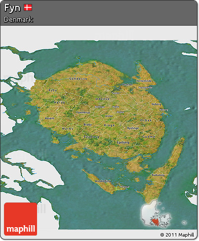 Satellite 3D Map of Fyn, single color outside