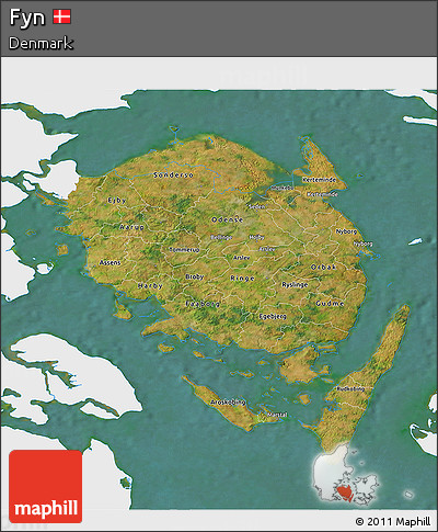 Satellite 3D Map of Fyn, single color outside