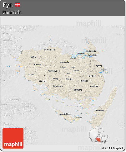 Shaded Relief 3D Map of Fyn, lighten, desaturated