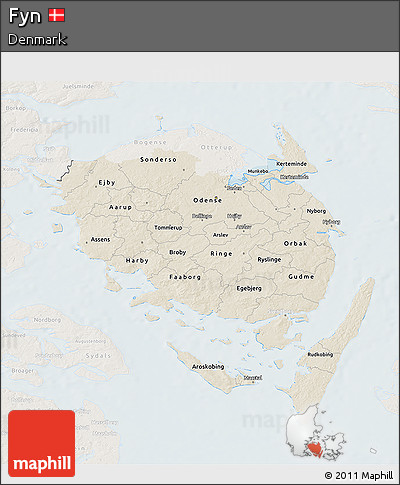 Shaded Relief 3D Map of Fyn, lighten