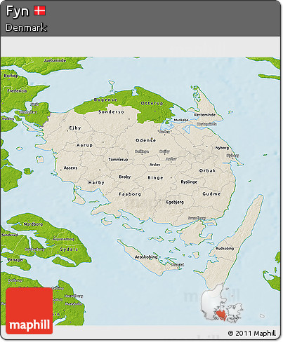 Shaded Relief 3D Map of Fyn, physical outside